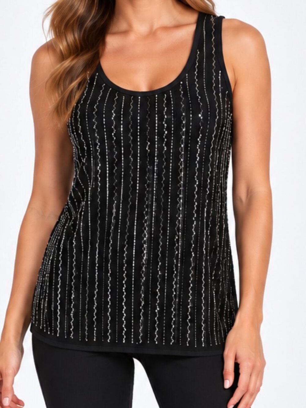 Olive & Oak Black Beaded Top Tank Sleeveless Special Occasion NWT